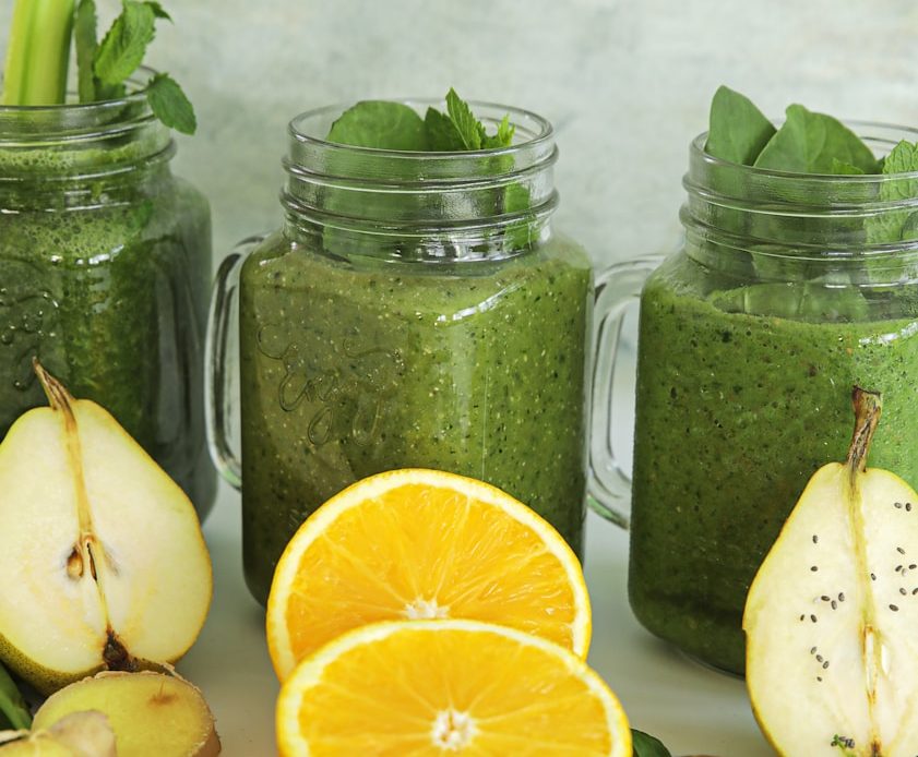a table with fruits and vegetables