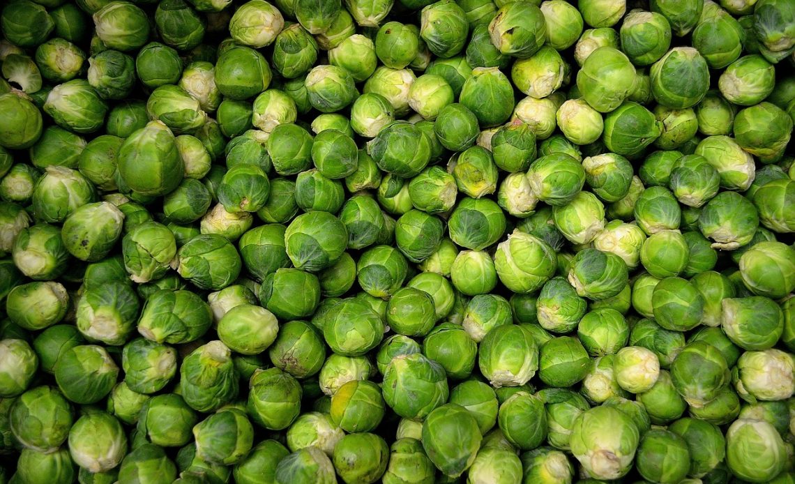 Verse spruitjes op een marktmarkt in de herfst